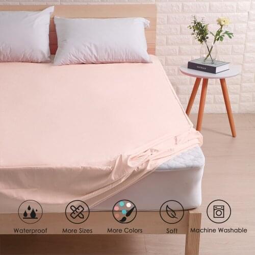 Waterproof Bed Cover 1 PC Colorful Brushed Fabric Mattress Protector for Bed Wetting Breathable Mattress Cover Black Grey Navy