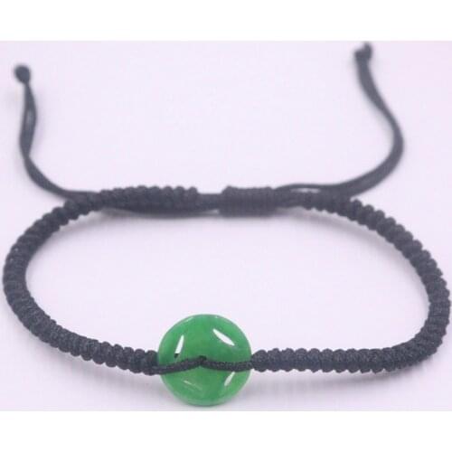 New Arrival Green Jade Jadeite Green Jade Bead Charm with Black Cord Weave Accessories DIY Bracelet Adjustable Best Gift