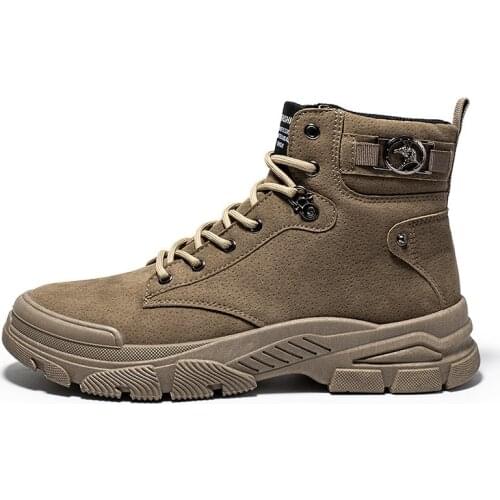 2021 Autumn Winter New Punk Style Fashion Boots for Man Round Toe Lace-up Middle Heel Casual Motorcycle Boots for Daily