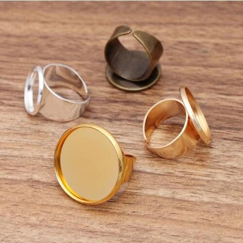 100pcs into 16-18-20-25mm round tray bezel ring wide adjustable ring blanks findings ring base cabochon settings accssories