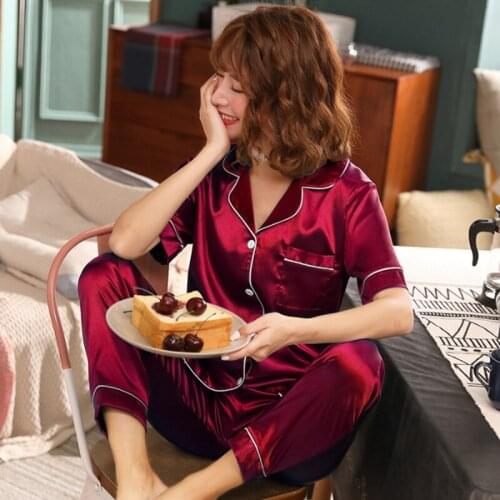 2 PCS Pajamas Solid Short Sleeve Pajamas Women Print Sexy Store Top Pajama Beauty Lounge Wear Home Clothes Sleep Set H323
