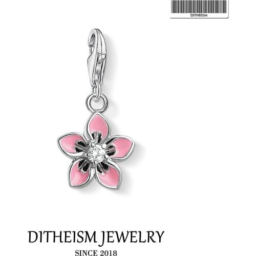 Pink Radiant Flower Charms Pendant,2019 Fashion Jewelry 925 Sterling Silver Trendy Gift For Women Girls Fit Bracelet Necklace