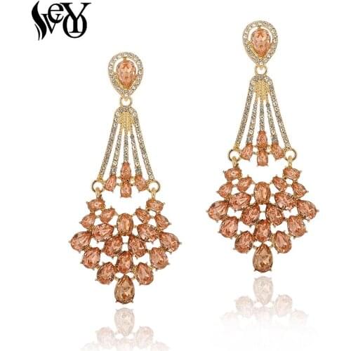 VEYO Luxury Vintage Crystal Drop Earrings Hollow out Rhinestone Dangle Earrings for Women Fashion Jewelry Gift