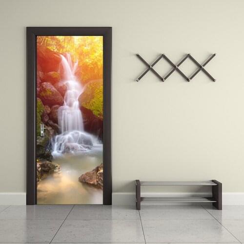 Modern 3D Waterfall Scenery Wall Painting PVC Wall Mural Stickers DIY Living Room Bedroom Waterproof Door Wall Papers Home Decor