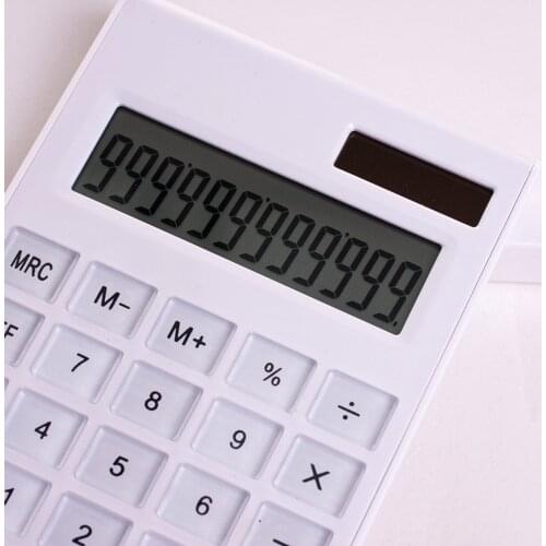 Ultra-thin 12 Digits Large Display Solar & Battery Dual Power Desktop Calculator Crystal Buttons Basic Counter for Home Office