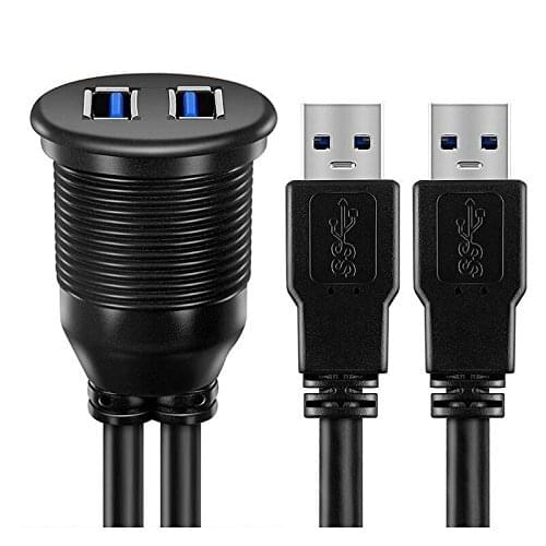 Dual USB 3.0 Male to USB 3.0Female Extension Cable With Flush Mount Panel For Car Truck Boat Motorcycle