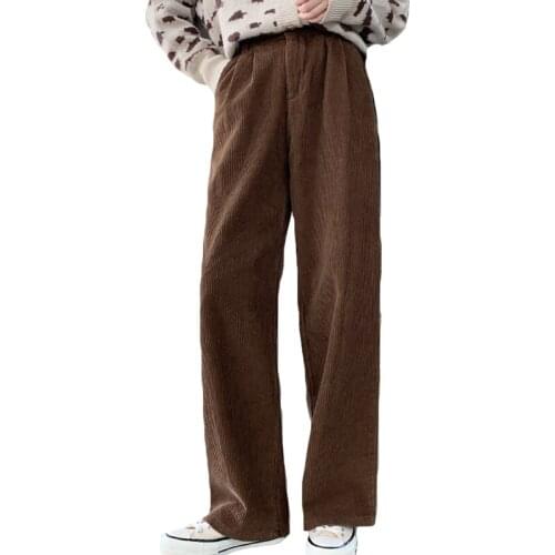 Zoki Vintage Corduroy Pants Warm Winter High Waist Loose Pocket Pink Pure Cotton Harajuku Full Pants Casual Solid Mujer Pants