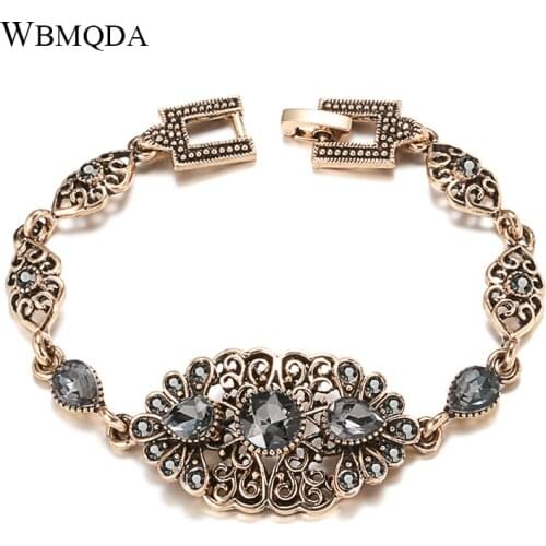 Wbmqda Charm Boho Gray Crystal Link Bracelet Women 585 Antique Gold Color Ethnic Wedding Vintage Jewelry Russia Accessories
