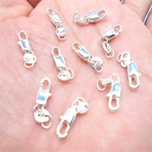 Sterling silver Jewelry Findings 50PCS Real Pure 925 Stamped Silver Lobster Clasps With 925 Tag For Necklace+Opening Jump Rings