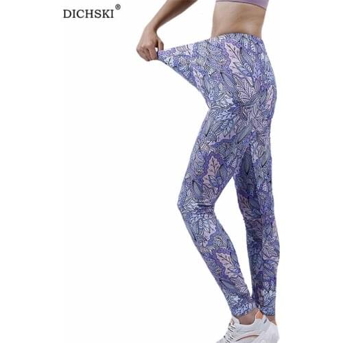 DICHSKI New Push Up High Waist Leggings Women Workout Purple Leaf Breathable Fitness Clothing Training Pants Female Dropship