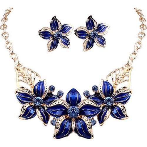 Women Rhinestone Flower Statement Pendant Necklace Earrings Jewelry Set jewelry sets Pendant Necklace Earrings Jewelry Set Neckl
