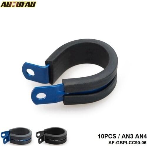 10PCS x AN3 AN4 9.5mm I.D Black/Blue Aluminium Rubber Lined Cushioned P Clamp / Clip AF-GBPLCC90-06