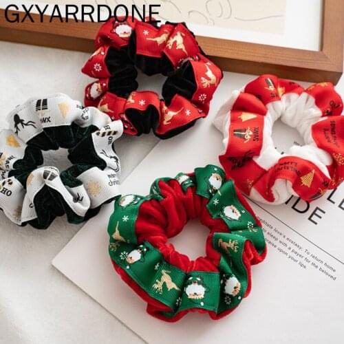 20pcs/lot Christmas Scrunchies For Women Girls Elastic Hair Rubber Fashion XMAS Ornaments Hair Ring Velvet Ponytail Holder
