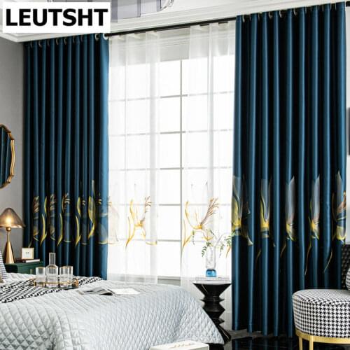 2021Moderne Lilie Bestickt Vorhang Voller Blackout Schattierung Fertig Schlafzimmer Wohnzimmer Balkon Fenster Vorhang Stoff