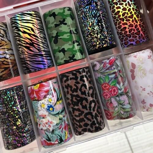 4*50cm Nail Glass Foil BOX Film Sticker Slider Cellophane Paper Trend Newspaper/Leopard/ Transfer Nail Foil Set Decals C006-KT09