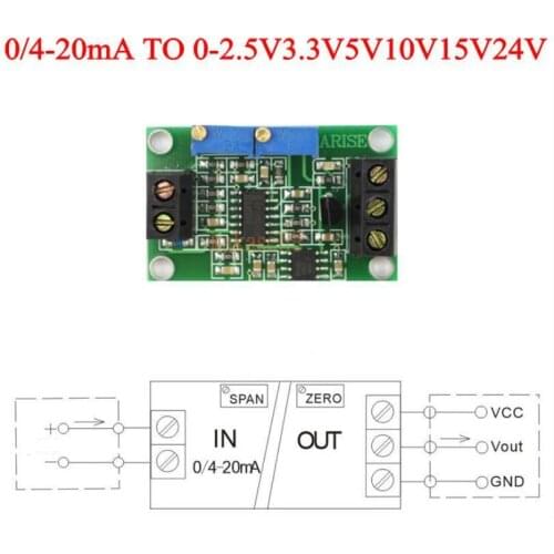 5pcs current to voltage module 0/4-20mA to 0-2.5V 3.3V 5V 10V 15V 24V voltage transmitter