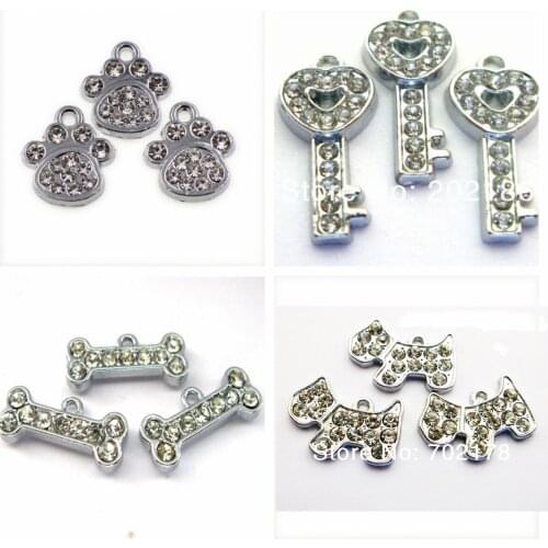 50Pcs/Lot Crystal Necklace Pendant For Women Jewelry Dog Paw Bone Hang Charms For DIY Keychain Bags Pet Collar Accessories Gift