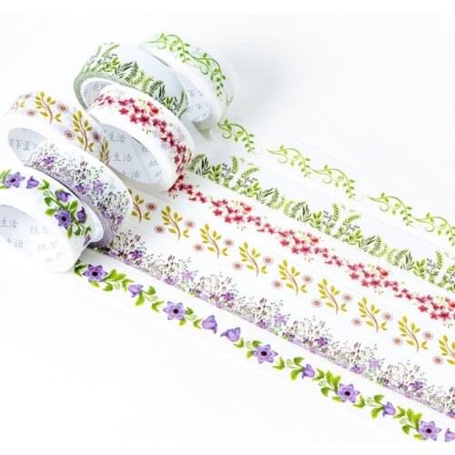 7M Kawaii Flowers Green leaf Cartoon Masking Washi Tape Decorative Adhesive Tape Decor Decora Diy Scrapbooking Sticker Label