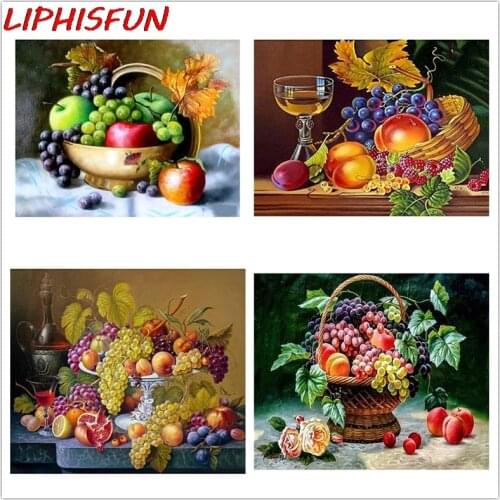 LIPHISFUN 5d diy diamond painting fruit still life home decorative diamond embroidery painting drill strass Red wine grapes