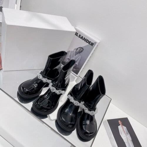 Fashion Big Toe Boots Ankle Boots Woman Crytsal Women Boots Soft Women Shoes Zip Genuine Leather Hot Shoes Woman Ins High Heels