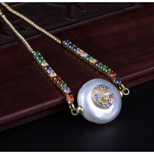 Rainbow Colors Cz Cubic Zirconia Initial G Alphabet Letter Name Natural Freshwater Pearl Gold Rainbow BraceletS For Women Girl