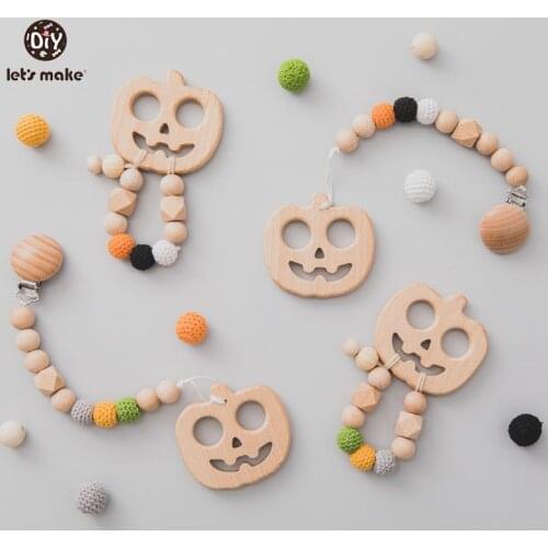 Lets Make Baby Wooden Pacifier Chain Set Halloween Theme Baby Pumpkin Bracelet Pumpkin Chain Pacifier Clip Teether Kids Gifts