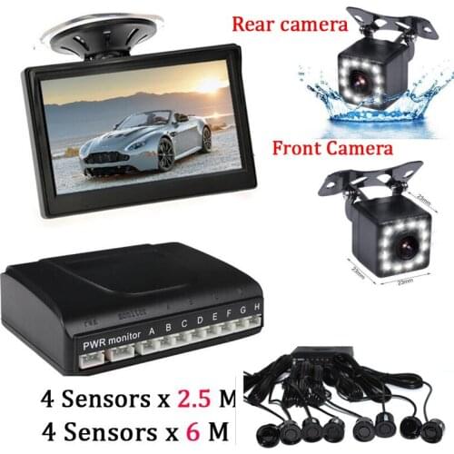 Dual-core Parking Sensor 8 Front and Rear parktronic Camera LCD 5 inch display Car Vehicle Reverse Backup Radar parking Black