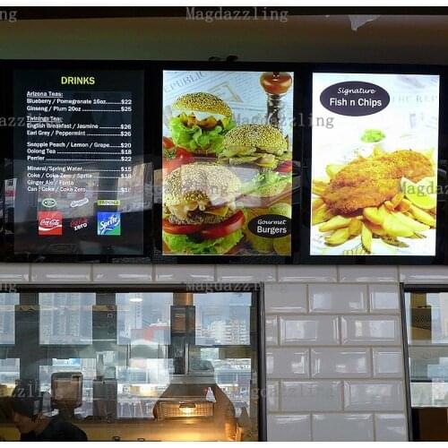 Fast Food Store Wall Mounted Slim Magnetic Open LED Menu Boards,Restaurant A2 Aluminum Frame Menu Light Boxes