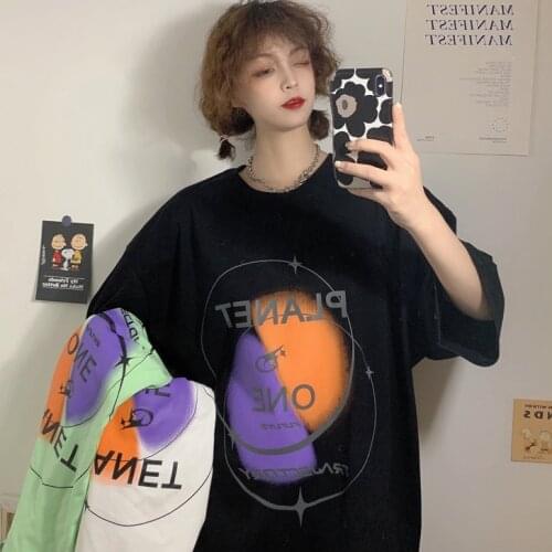 Short-sleeved T-shirt printing summer loose Korean style Hong Kong style half-sleeved top all-match loose