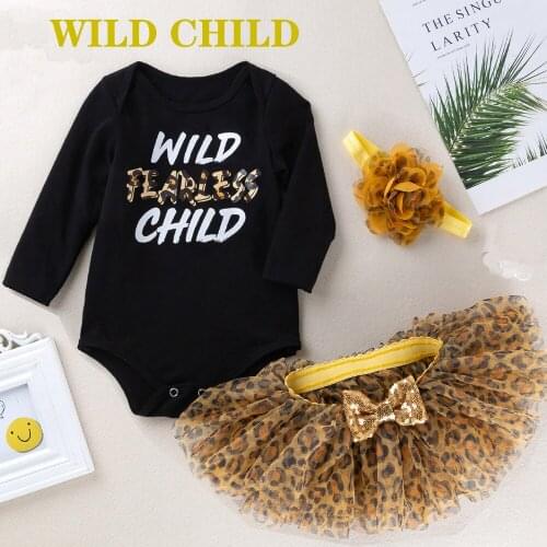Fall Baby Girls 3PCS Lounge Clothes Set Newborn Childrens Birthday Long Sleeve Tops + Leopard Skirt + Headband 3 6 12 24 Month