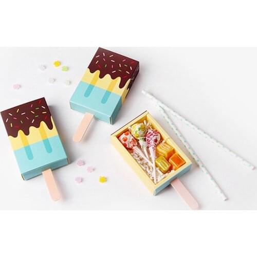 5pcs Ice Cream Shape Paper Candy Box Blue Popsicle Candy Folding Paper Box For Kids Baby Shower Birthday Cartoon Drawer Gift Box