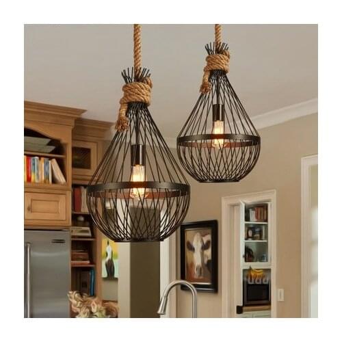 Creative Loft Style Hemp Rope Iron Droplight Edison Vintage Pendant Light Fixtures For Dining Room Hanging Lamp Home Lighting
