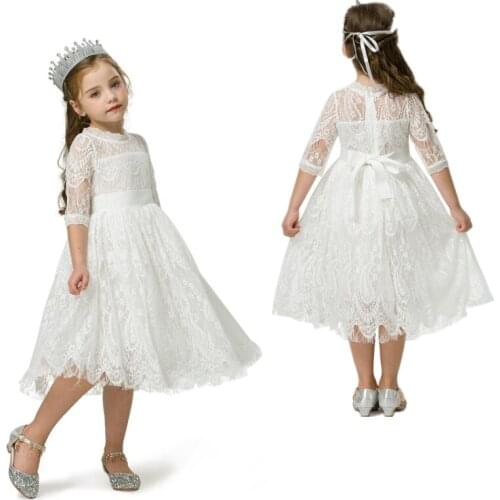 Kids Girls Lace Dress for Autumn White Red Flower Party Dress for Little Girl Christmas Kids Clothes Floral Casual vestidos 3-8y