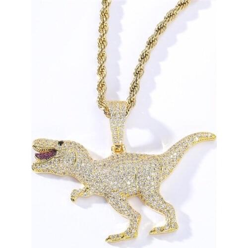 Iced Out Dinosaur Pendant 5A Micro Pave Zircon Necklaces Hip Hop Jewelry For Men Women