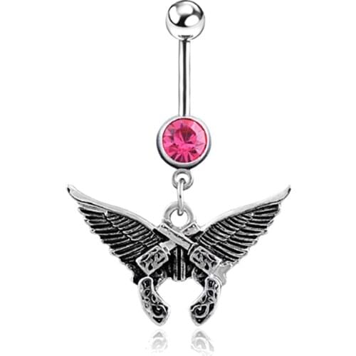 Hot selling puncture insert drill wing pistol Belly Navel Ring medical steel anti-allergy nail belly button wholesale