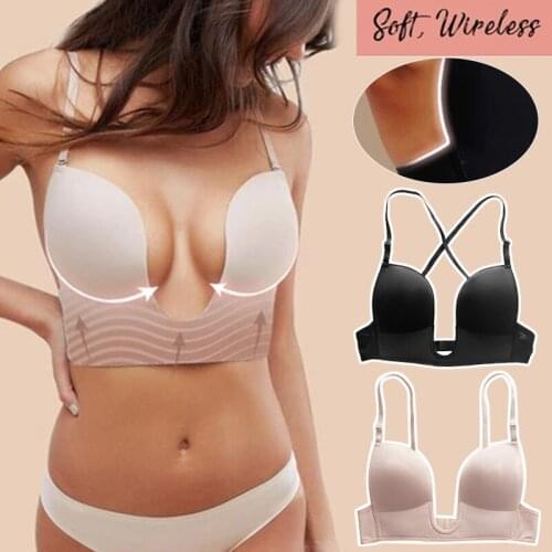 Liftup Low Back Plunge Bra Cleavage-Boosting Light Padding Bra Underwear Ladies gather sexy bra for women Sexy and beautiful