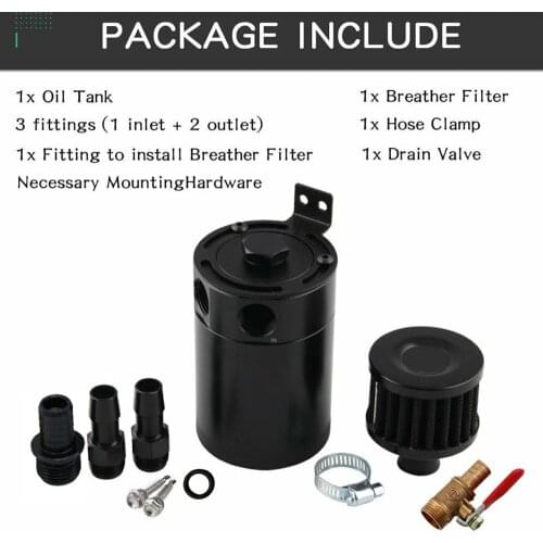 Oil Catch Fuel Tank Universal Aluminum Part 2-Port Oil Catch Can Tank Reservoir with Drain Valve Breather Filter Compact Baffled