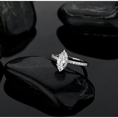 Fashion 100% 925 Sterling Rings Silver 6*12 MM Marquise Cut Created Moissanite Gemstone Wedding Engagement Ring Fine Jewelry