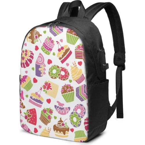 Fashion Backpack Cute Desserts Food Cream Student School Bag For Boy Girl Teenager USB Charge Computer Laptop Back Pack