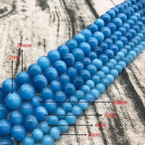 Natural Stone Blue Cat’s Eye Stone Round Loose BeadsFitMulti-purpose Jewelry Making 4 6 8 10 12 14MMPick Size J256