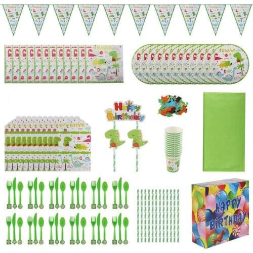 Dinosaur Theme Party Green Paper Cups/Plates/Napkins Wedding Birthday Kids Decor Baby Shower Adult Supplies Disposable Tableware
