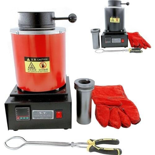 Melting Furnace 3kg Portable Graphite Crucible Furnace High Temperature Small Metal Melting Furnace 1400W EU plug