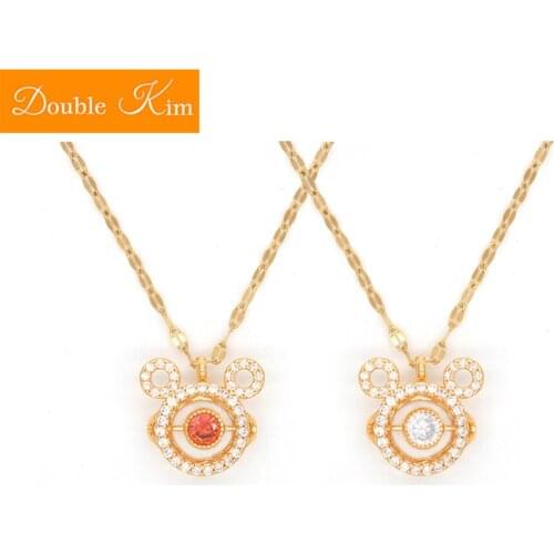 Rotating Mouse Pendant Necklace Titanium Stainless Steel Rose Gold Chain Necklaces Inlaid Zircon Fashion Trendy Women Jewelry