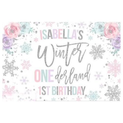 Custom ONEderland Snowflake Pink Silver Flower Leaves backdrops High quality Computer print birthday background