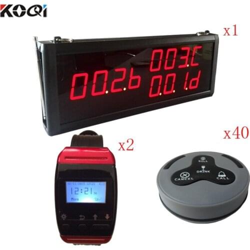 Restaurant Table Numbers System Electric Buzzer Order Taker Electronic Restauration (1 display 2 wrist watch 40 call button)