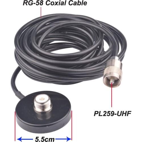 SO239 Magnetic Mount Mobile Bracket w/ 5m RG-58A/U Coaxial Cable & PL-259 M-J Connector for Mobile Radio Transceiver