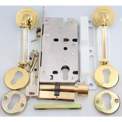 Modern Fashion deluxe Top quality K9 clear crystal mute machine interior room wooden door lock gold bedroom bookroom handle lock