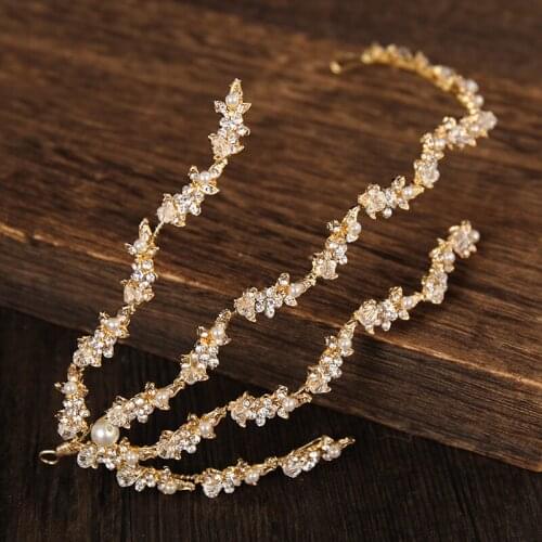 Handmade Bride Baroque Style Gold Crystal Pearl Flower Crowns Headpiece Bridal Tiara Hairbands Wedding Hair Accessories