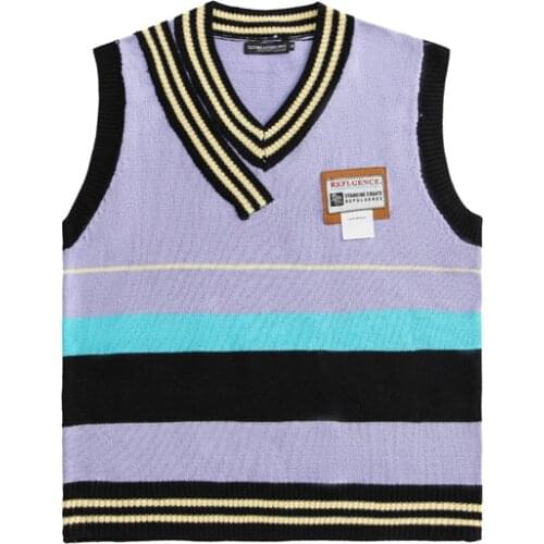 Oversized Knitted Preppy Style V Neck Striped Sweater Vest for Women and Men Cute Japanese Harajuku Pastel Purple Pullover Vest
