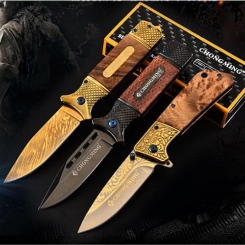 High Quality Damascus steel Tactical Folding knives Ebony handle Outdoor Camping Survival Hunting Knife Pocket Compact Knives
